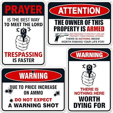 Sigo Signs Funny No Trespassing Warning Signs, (Pack Of 4) 10x7 Inches, Rust Free 0.40 Aluminum, Fade Resistant, Easy Mounting, Indoor/Outdoor Use, Made in USA by Sigo Signs Cover