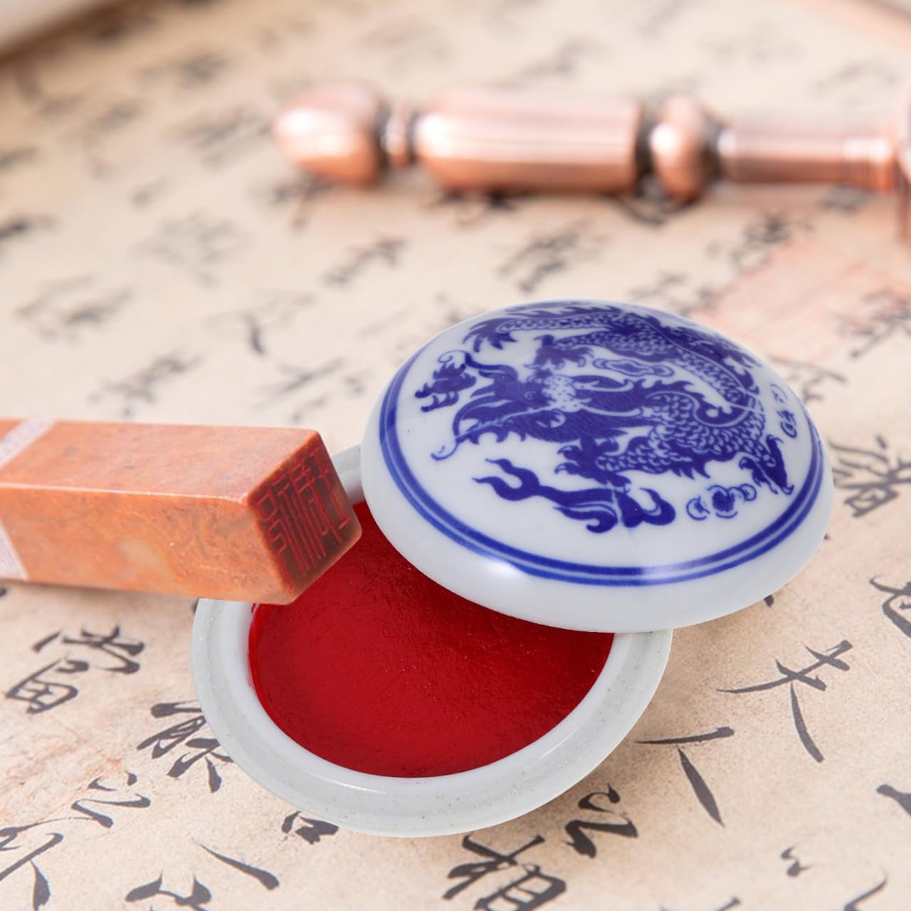 COHEALI Seal Calligraphy - Tampone di inchiostro rosso brillante per pittura cinese, adatto per arte tradizionale e collezionisti di sigilli, 3 pezzi