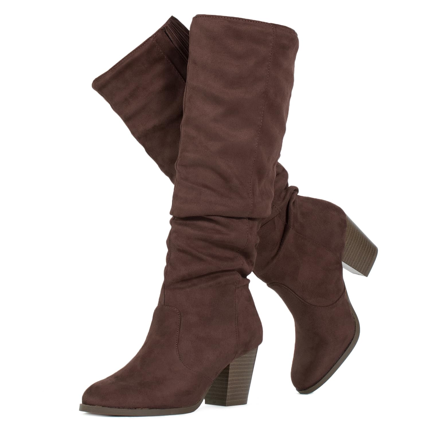 RF ROOM OF FASHION Womens Stacked Heel Slouchy Knee High Boots Regular Fit