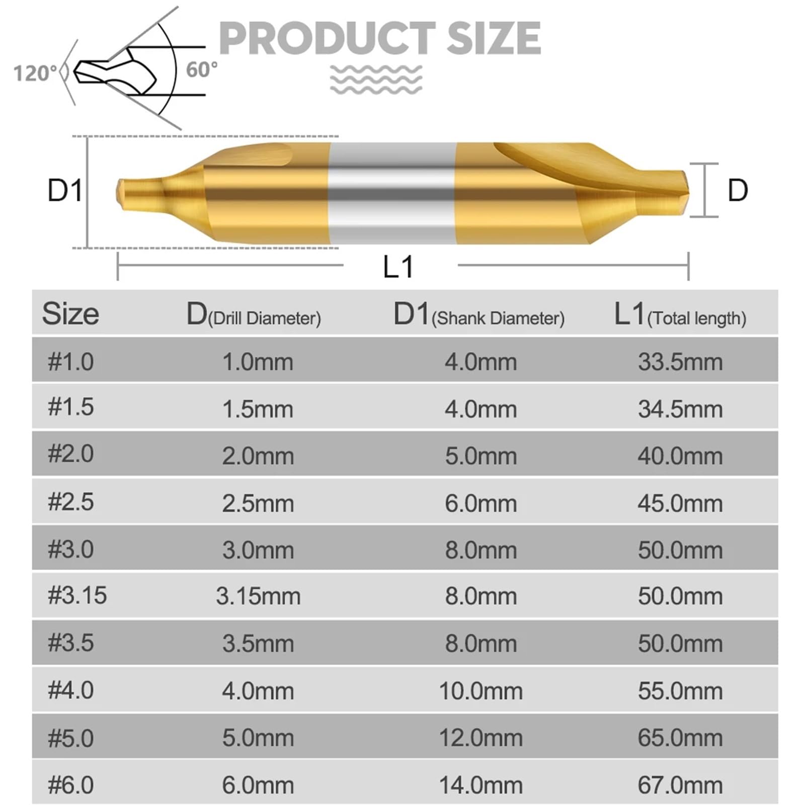 HSS Zentrierbohrer 60 Grad Senkung Kombiniert Winkelbohrer 1,0 1,5 2,0 2,5 3,0 3,15 3,5 4,0 5,0 6,0 mm Metallbohrer 1 Stück (7pcs Set)