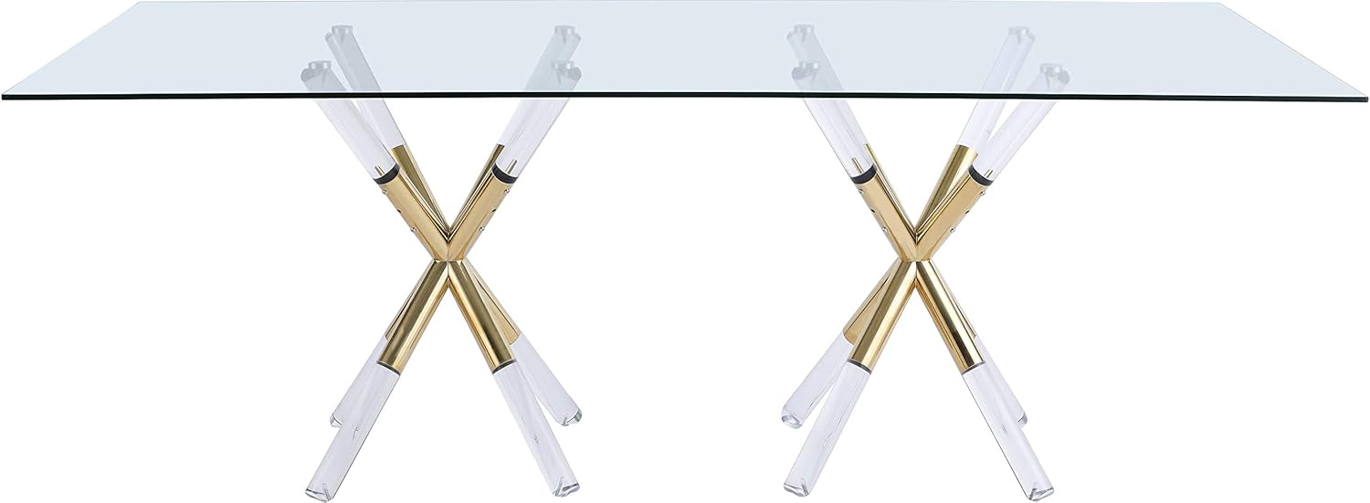 Erick Contemporary Gold Acrylic Dining Table with Tempered Glass Top