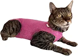 Roupa Pós-Cirúrgica Pet para Castração de Gato - Tecido Respirável Dry Fit Com Proteção Solar UV 50+ (Rosa, 2)