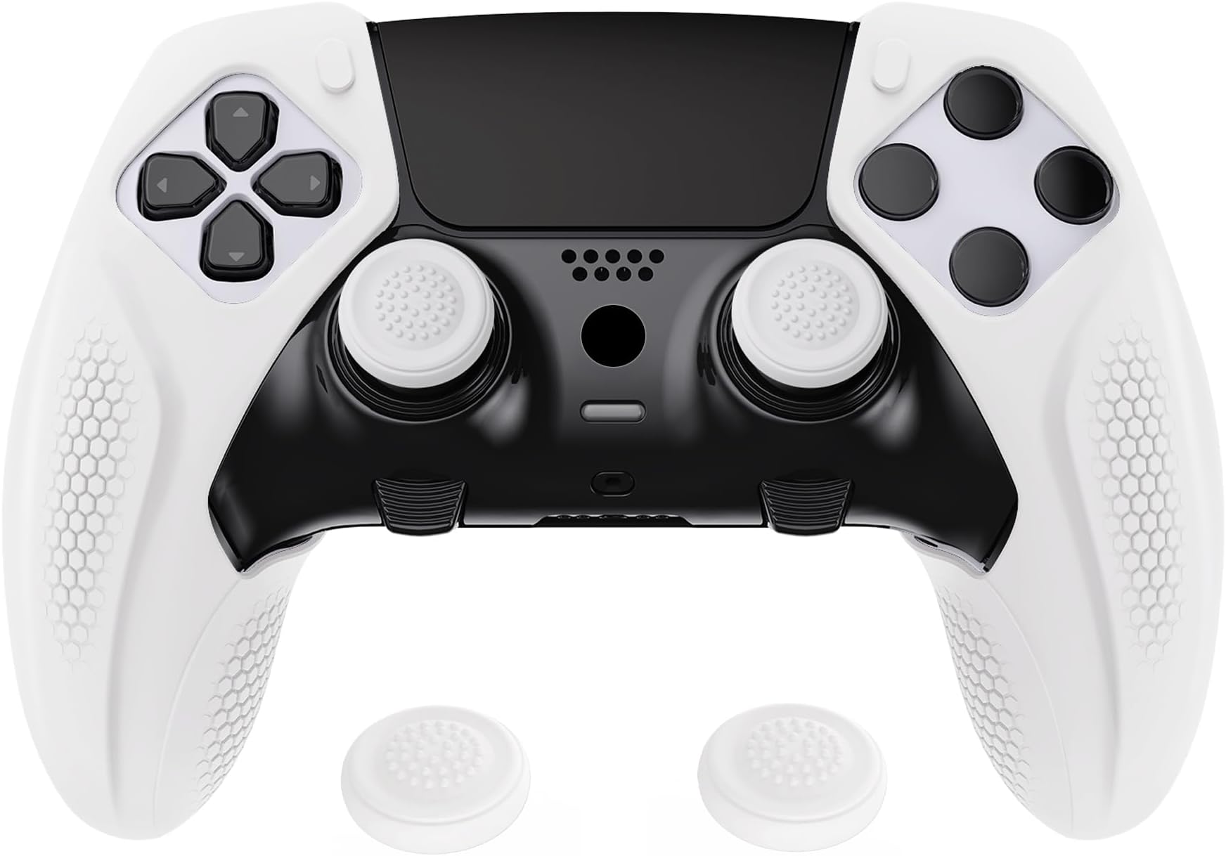 PlayVital Ninja Edition Anti-Slip Half-Covered Silicone Cover Skin for ps5 Edge Controller, Ergonomic Protector Soft Rubber Case for ps5 Edge Wireless Controller with Thumb Grip Caps - White