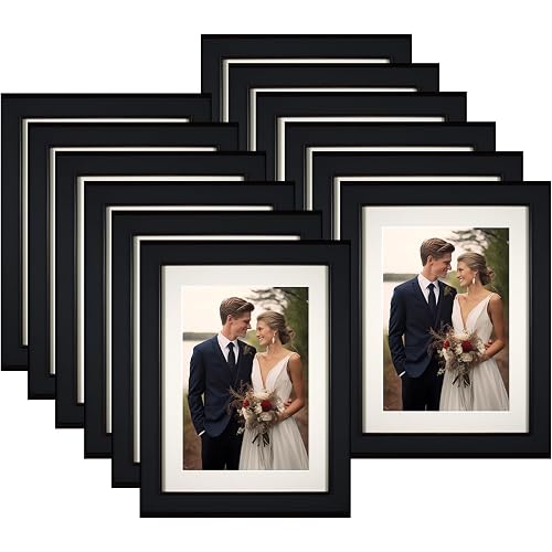 5x7 Picture Frame Set of 12, Wood Photo Frame Display 5x7 Pictures without Mat or 4x6 Photos with Mat, Tabletop or Wall Mount Display Picture Frames for Prints, Photos, Landscape and Kids Artwork