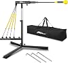 Baseball Trainer with 4 Power Bands Automatic Reset Softball Swing Trainer for Bats Batting Exercises Height Adjustable 31-47 Baseball Training Equipment with Metal Stakes and Carry Bag