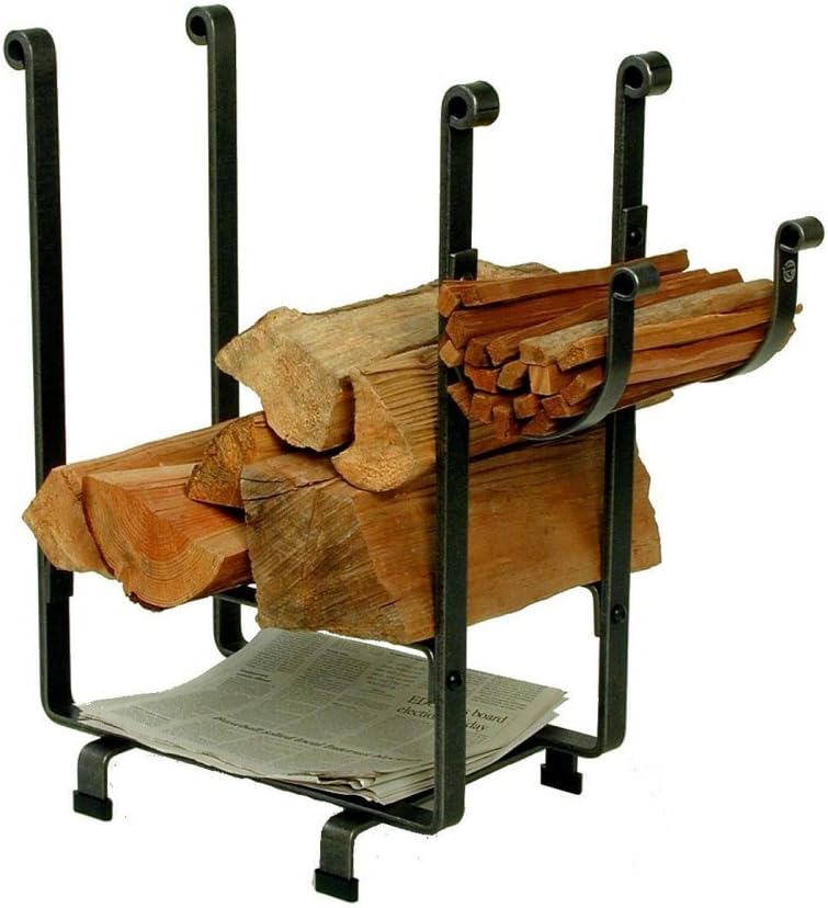 Enclume Rectangular Log Rack with Newspaper Rack, Hammered Steel