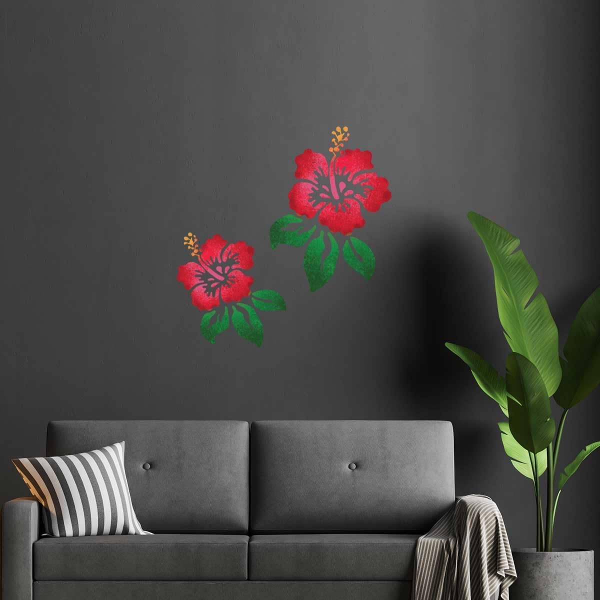 Hibiscus Flower Wall Stencil - Simple Wall Art Stencils for Room Makeovers Wall Decoration (Large: 21.9” x 16.1” (55 x 40cm))