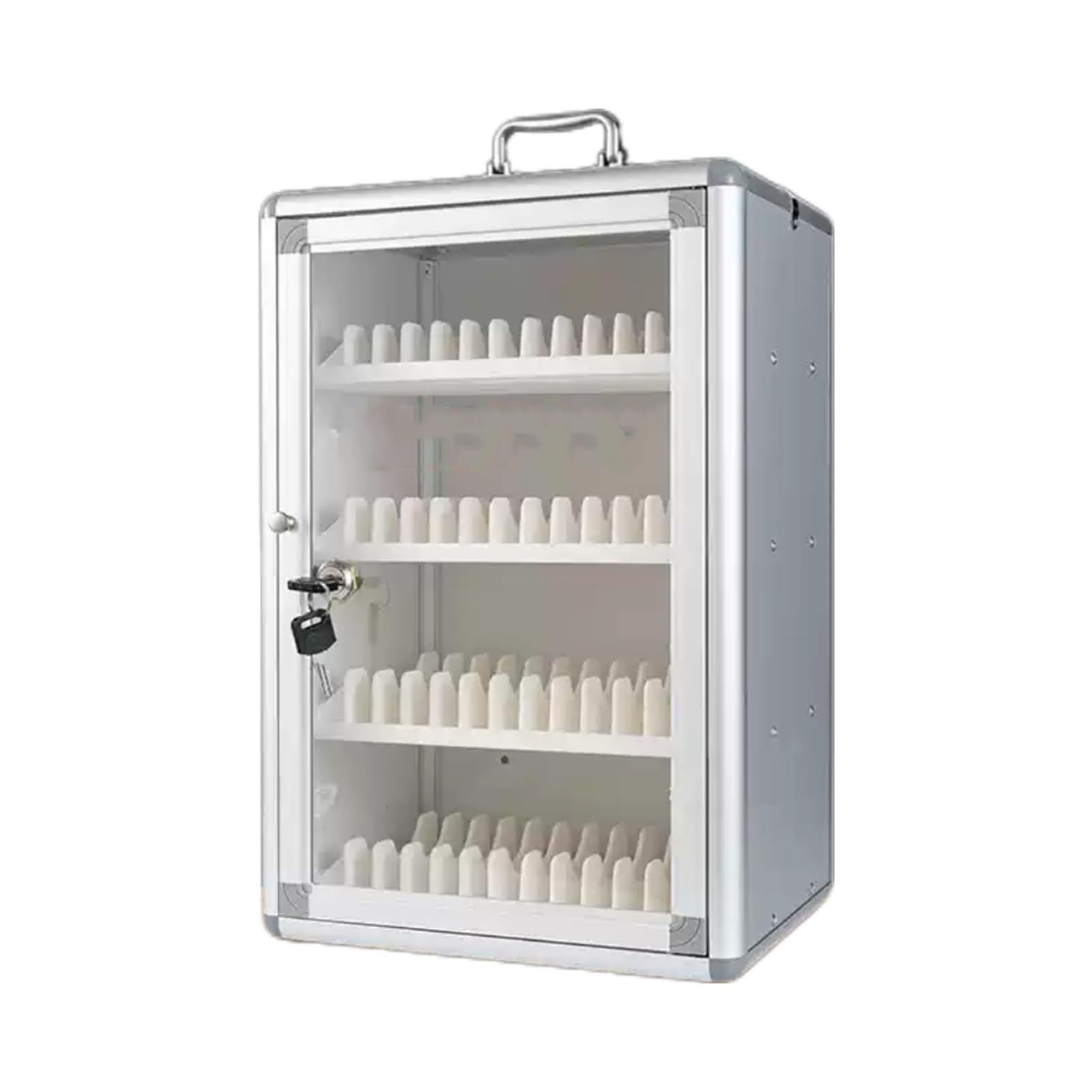 Mobile Phone Storage Cabinet Transparent Mobile Phone Storage Cabinet Aluminum Alloy Mobile Phone Storage Cabinet,Stable Structure with Lock and Key Portable,Suitable for School Factory Office(48 grid