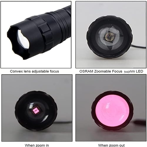 Miniatura 4 de WINDFIRE Linterna LED IR de 940 nm, luz de linterna infrarroja, antorcha infrarroja con zoom para caza, cargador, interruptor de presión, utilizado