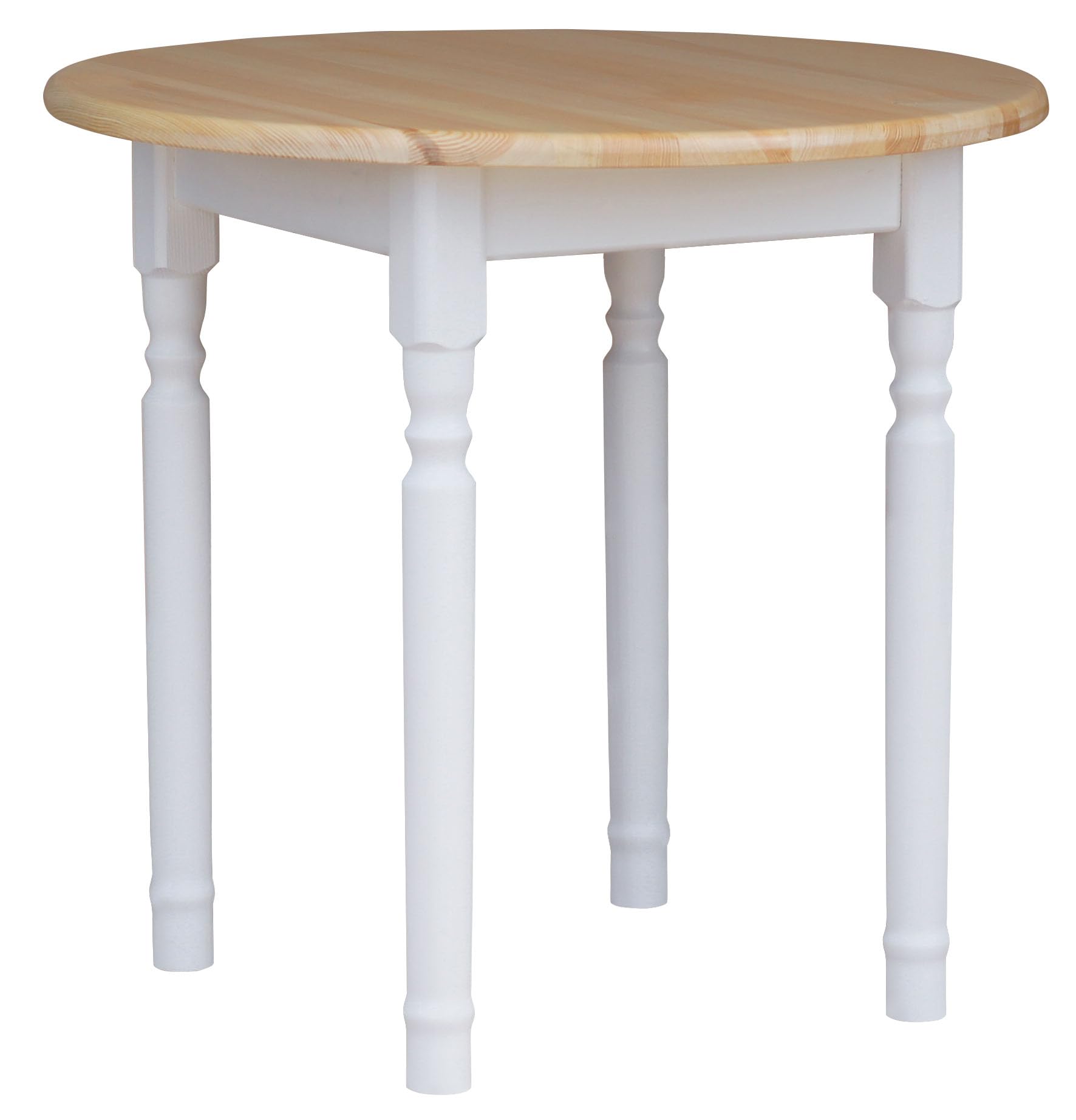 Table à manger ronde k koma style campagne en pin laqué blanc 90 cm