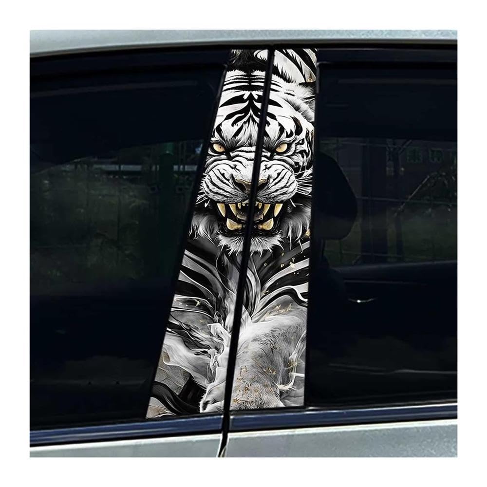 Body Parts 2pcs Car Center Pillar Sticker Graffiti Ferocious Gold Tiger Auto B Pillar Protective Film Decoration(H)