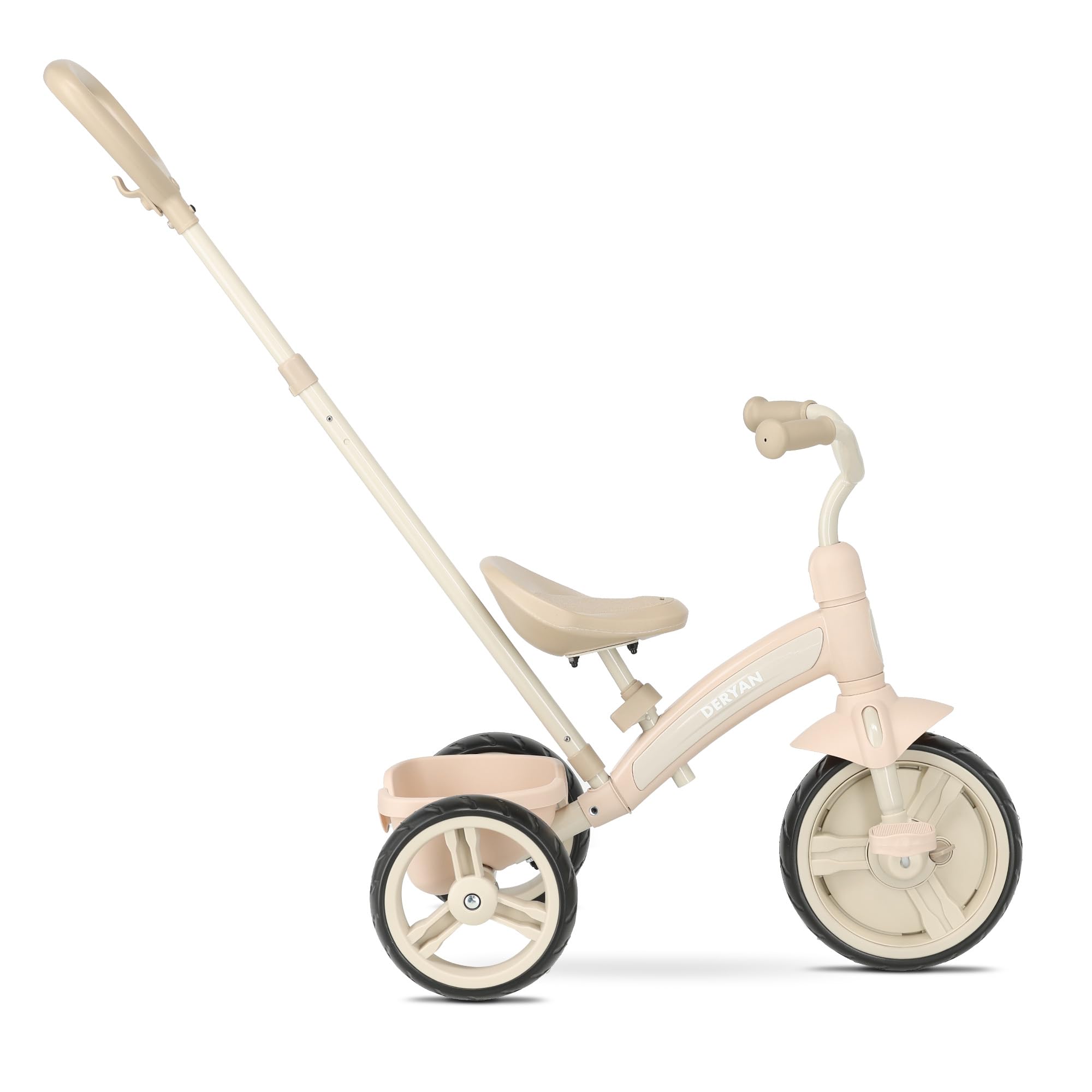 Deryan Wanderer 2 in 1 Laufrad Dreirad - ab 2 bis 6 Jahre, Kinderdreirad mit schubstange, Kinderfahrrad mit Pedalen, Laufräder Lauffahrrad inkl. Lenkstange (Beige)