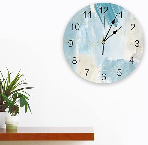 Miniatura 3 de Reloj de pared de mármol verde azulado, funciona con pilas, de PVC, silencioso, sin tictac, 10 pulgadas, turquesa, abstracto, moderno, redondo, para