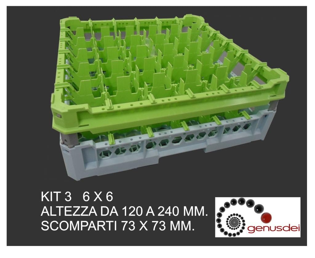 Sicignano | Cesta per Lavaggio Bicchieri, Plastica Alimentare, Impilabili, Resistenti fino a +95°C, Ideali per Lavaggio Asciugatura Stoccaggio - Misura 500x500 mm (6X6, KIT 3)
