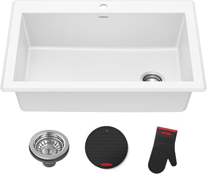 KRAUS Forteza 33-inch Granite Drop In/Undermount Single Bowl White Kitchen