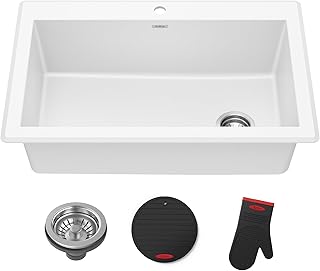 KRAUS Forteza 33-inch Granite Drop In/Undermount Single Bowl White Kitchen Sink, KGD-54WHITE