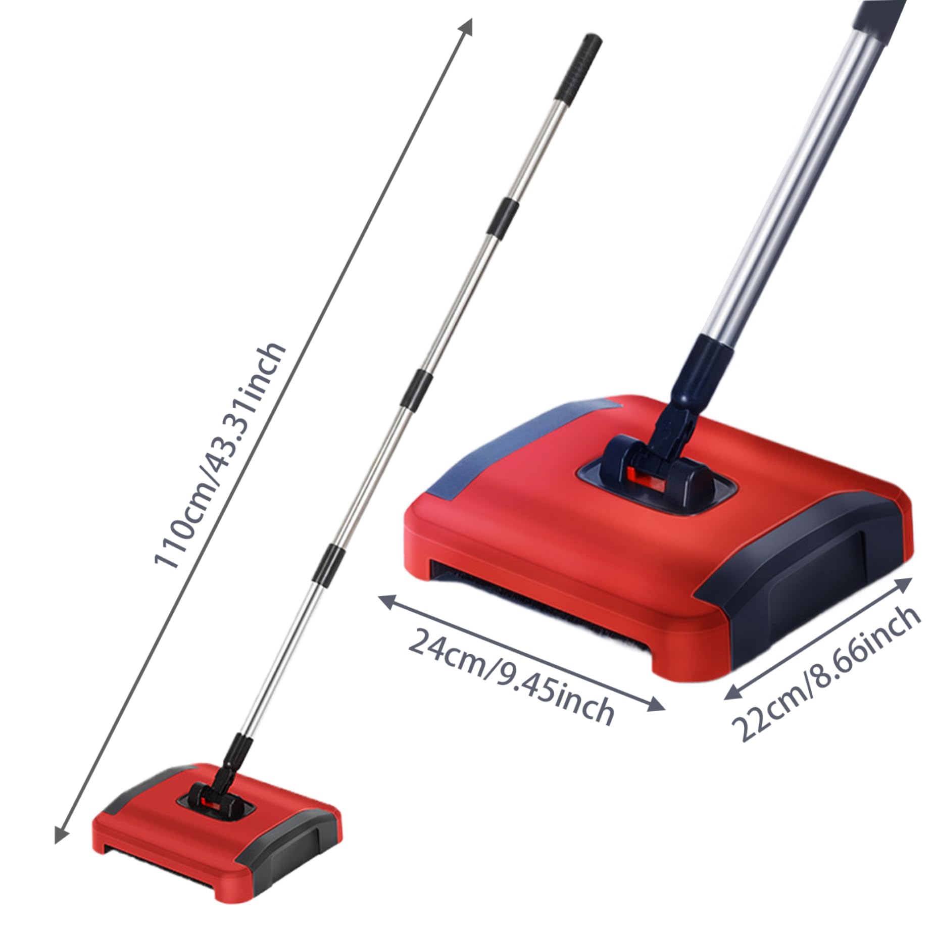 Teppich Kehrmaschine Handbuch 3 Rollbürbis Fußbohrer Teppichbürste mit Rädern und großer Abfallbehälter 43 Zoll abnehmbarer Teppichreiniger für Haustier Haarstaub Debriscarpet Sweeper Teppichhandbuc