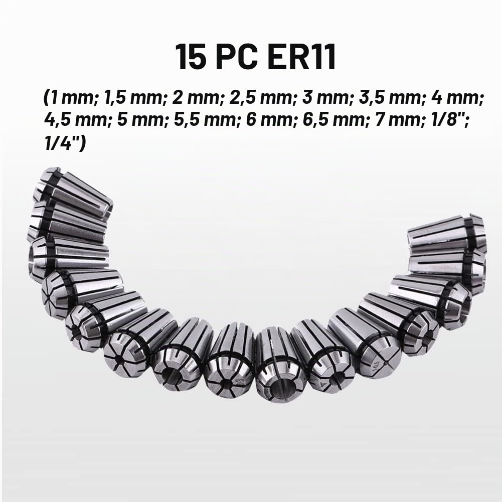 ER11 Spring Collet Set, 15pcs Precision Spring Collets Collet Hecho de acero de resorte 65Mn para herramienta de torno de fresado CNC y máquina de grabado de sujeción de trabajo