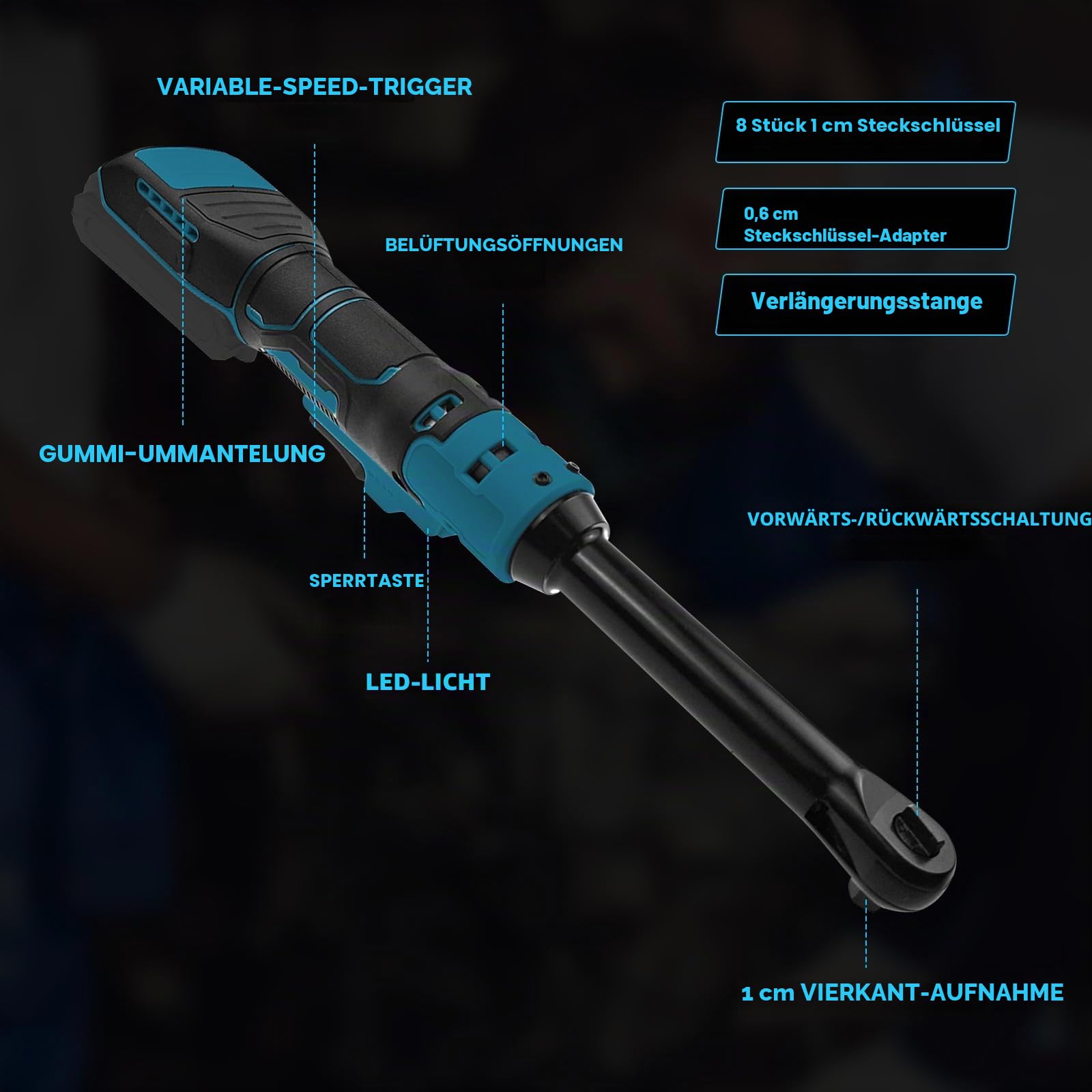 CDIYTOOL 3/8 Zoll verlängerter kabelloser Ratschenschlüssel für Makita 18 V Serie Batterien, 320 U/min, 80 Nm, 16 cm elektrische schnurlose Ratsche, integriertes LED-Licht (nur Werkzeug)