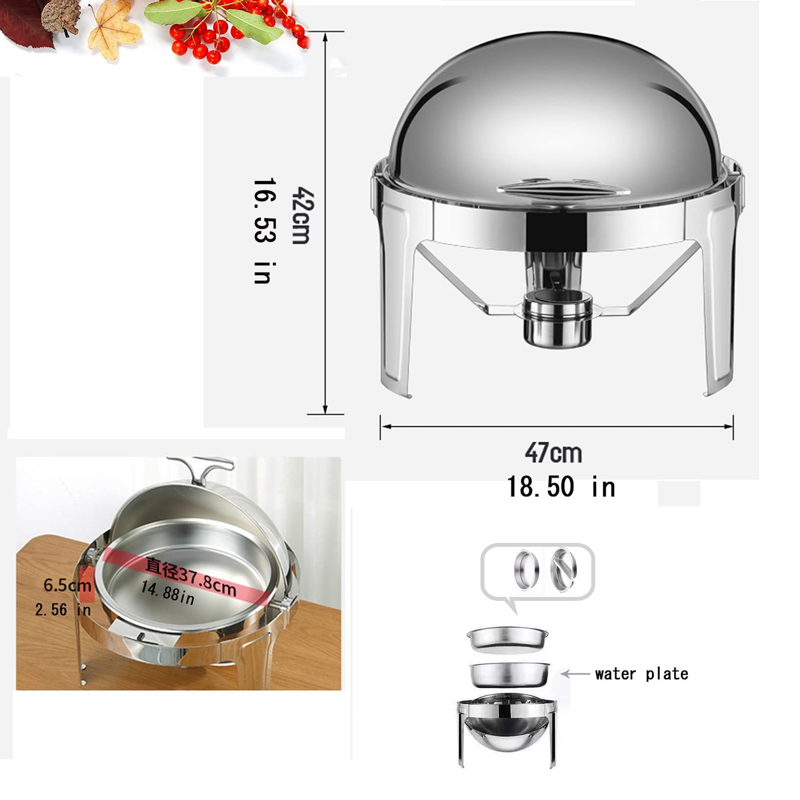 Olla de Calentamiento Aislamiento Calentador Alimentos Calientaplatos buffet bandejas de Acero Inoxidable Chafing Dish Servidor Termostato de temperatura,Bandeja Calientes Función Mantenimiento Calor