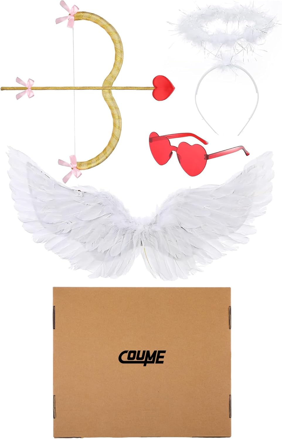 Coume Cupid Costume Accessories Set for Kids Valentines Props Angel Outfits Bow Arrow Wings Headwear Sunglasses for 4-12 Halloween - Image 8