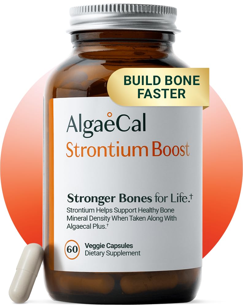 AlgaeCal - Strontium Boost, Natural Calcium Supplement for Bone Density Increase, Strontium Citrate 680 mg, Easy to Swallow for Bone Health & Bone Strength, Gluten-Free - 60 Veggie Caps- Made in USA