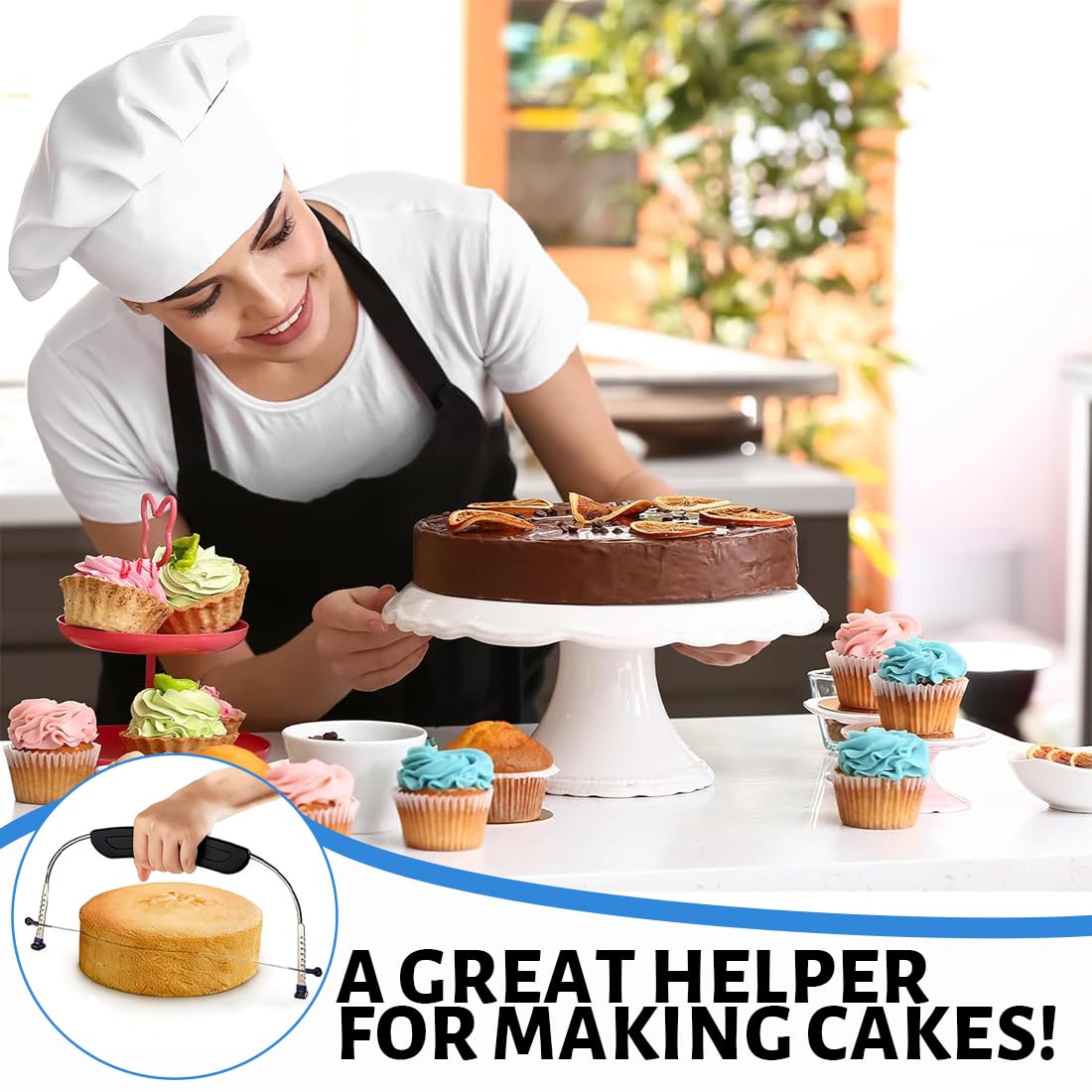 Couteau à Gâteau en Acier Inoxydable Réglable en Hauteur, Coupe Gâteau Patisserie