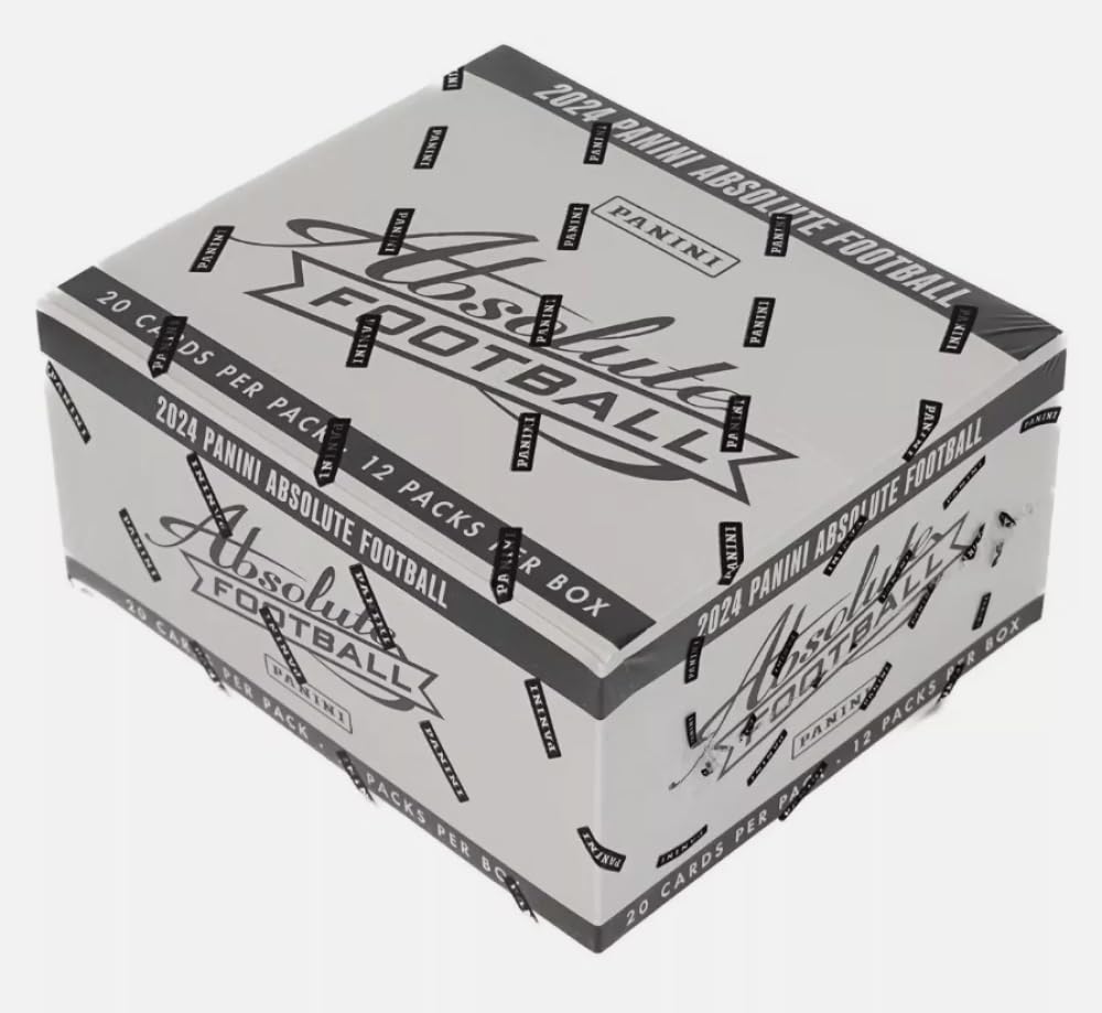 2024 Panini Absolute NFL Football Factory Sealed Cello Value Box. 12 Packs of 20 Cards. Chase possible autographs, serially numbered and memorabilia cards. Find 3 Exclusive Blue Parallels Per Pack. Chase the Ultra-Rare Kaboom and Explosive Inserts.