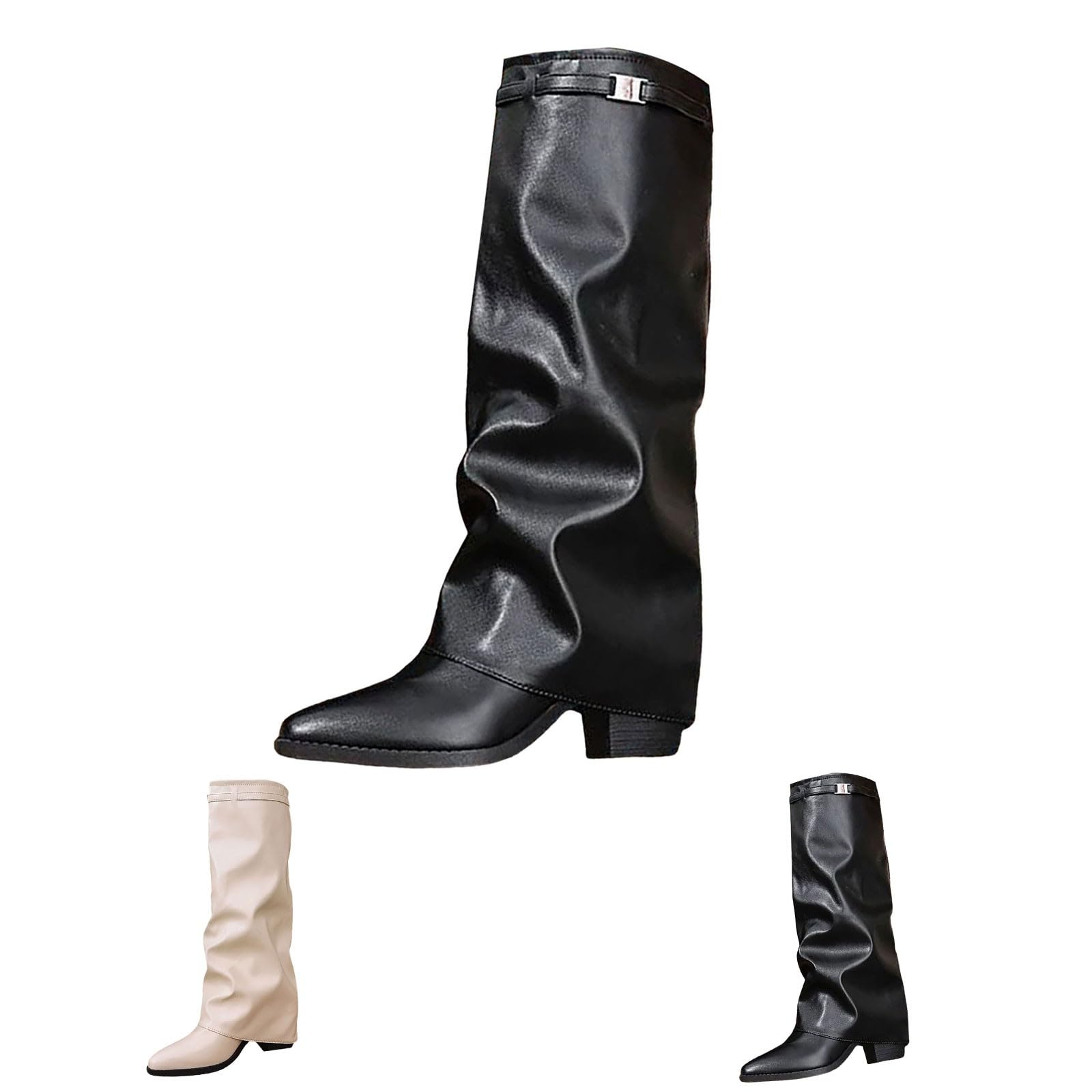 HOOUDO Botas de Invierno Mujer,Botas Mujer,Elegantes Comodos Campera Botines Mujers Media Botines Mujers Invierno de Piel Serraje Chunkyrayan Outdoor