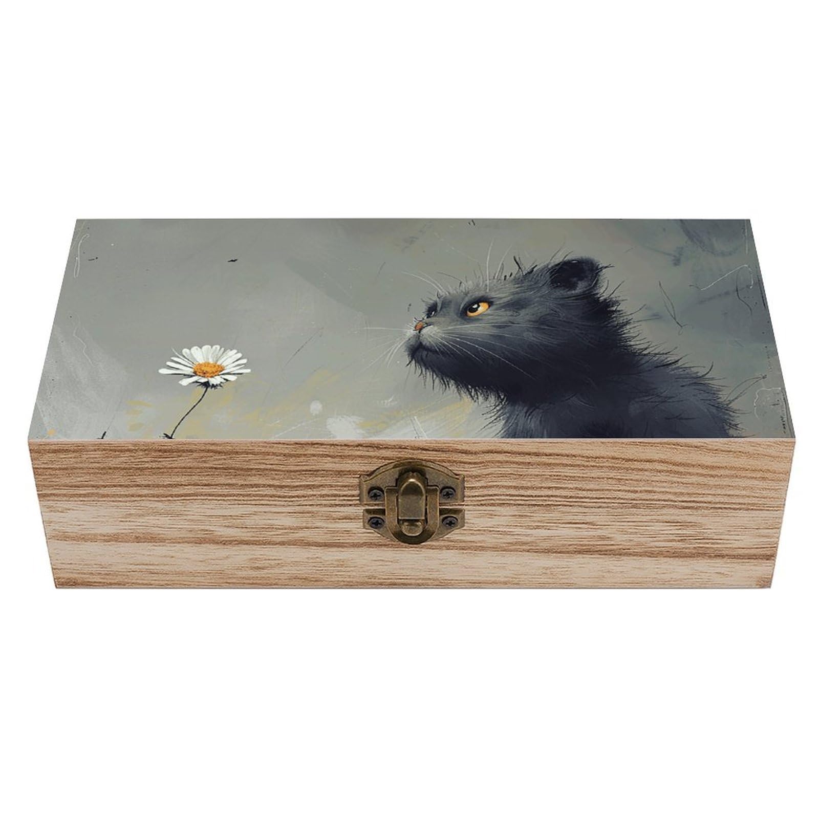 Oudrspo Cat Pictures Wooden Keepsake Box Decorative Memory Storage Box with Hinged Lid Small Jewelry Keepsake Boxes for Storing Gift Pictures Letters Time Capsule