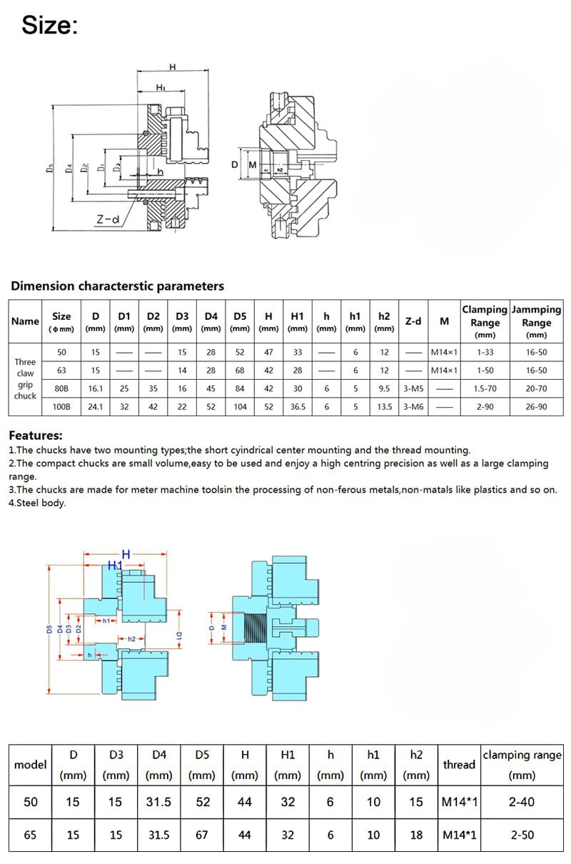 Portabrocas de Torno de K01-50, biela de Tres mandíbulas M14 x 1 for K01-50/63/80/100, Mini Herramientas de Torno de Madera y Metal autocentradas(14mm)