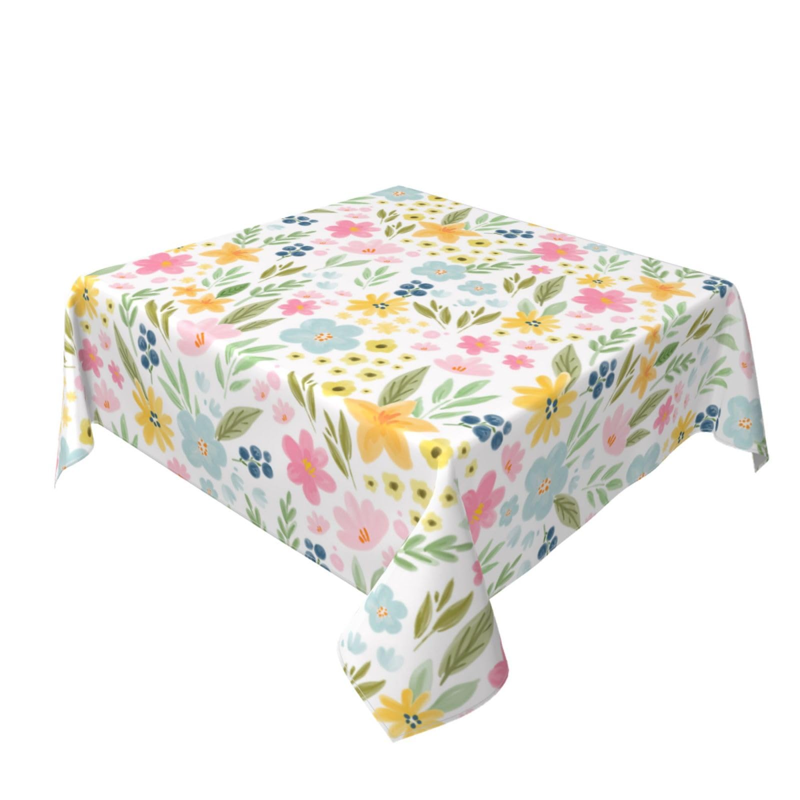 GOLIANDA Spring Summer Tablecloth 54x54 Inch Square Watercolor Floral Leaf Table Cloth Polyester Farmhouse Spring Summer Decorations Flowers Table