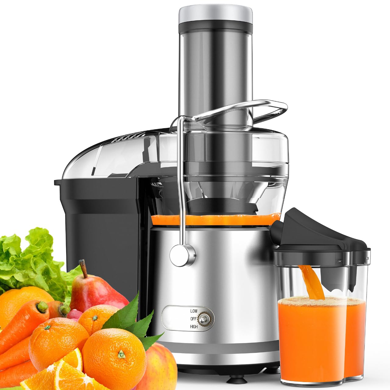 Juicer Machine, 1200W Juicer with 3" Feed Chute for Whole Fruits and Veg, Dual Speeds Centrifugal Juice Extractor, High Juice Yield, Full Copper Motor, Easy to Clean, BPA Free