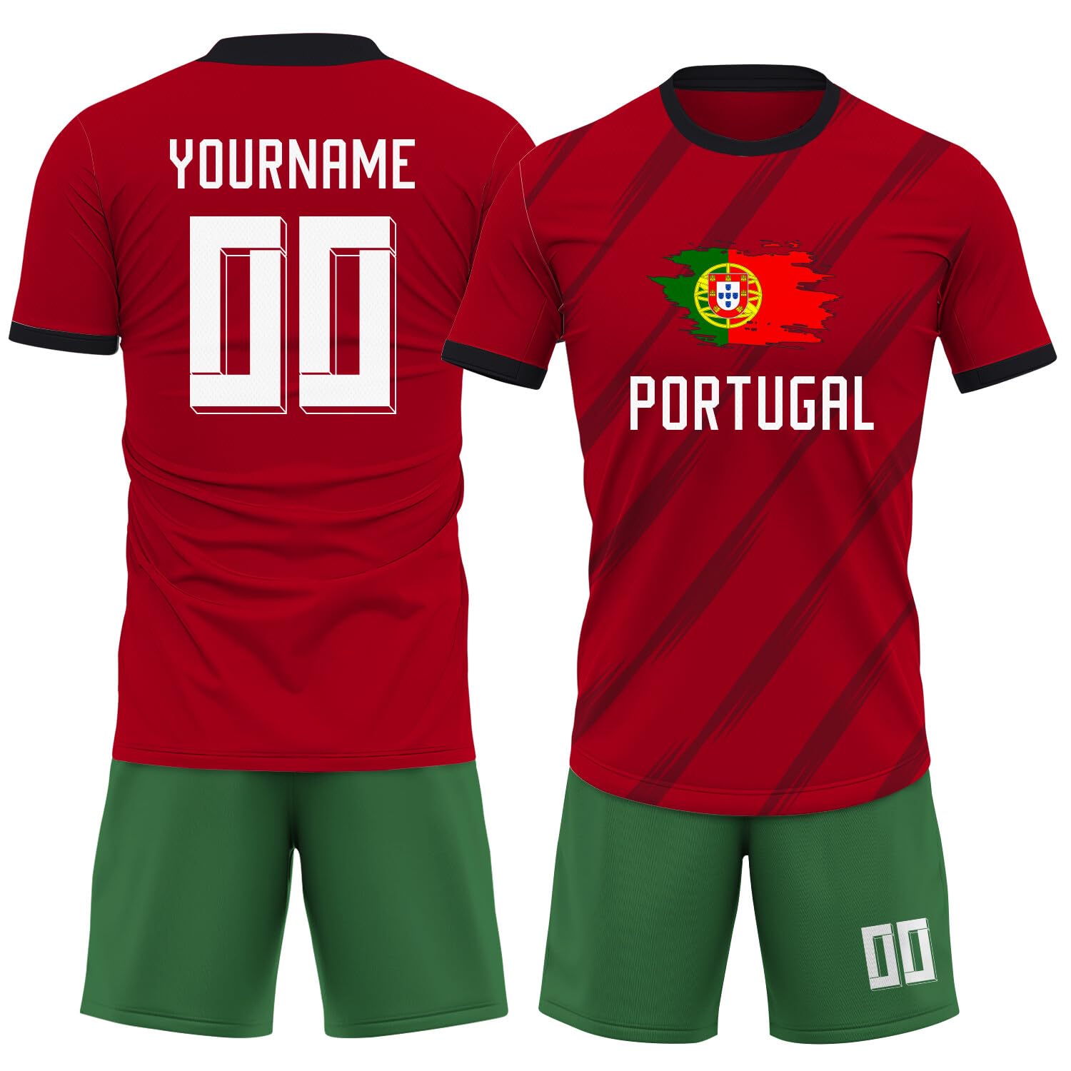 Generic Custom Portugal Soccer Jersey Men Women Kids Youth, Personalized Athletic Shirts with Name Number Logo, Red Soccer Shirt Set