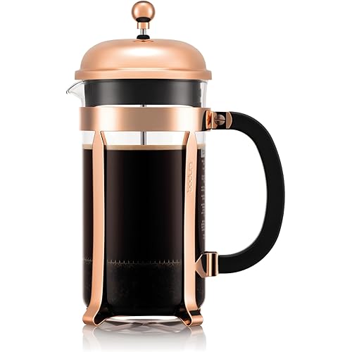 Bodum 34oz Chambord French Press Coffee Maker, High-Heat Borosilicate Glass, Stainless Steel, Copper – Made in Portugal