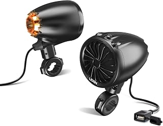 LEXIN Motorcycle Bluetooth Speakers with Stereo/Bass, Motorcycle Radio with Atmosphere Light, 150W Waterproof Black Motorcycle Audio Systems for Handlebars, Built-in FM Radio/Bluetooth Music
