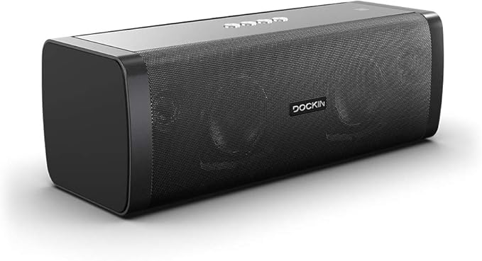 DOCKIN D Fine Enceinte Bluetooth HiFi 50W - Mini Sono Portable, Son Stéréo, Basses Puissantes et Alimentation Intégrée - Étanche, Coque Anti-Poussière IP55 pour Usage Extérieur - Autonomie 10h