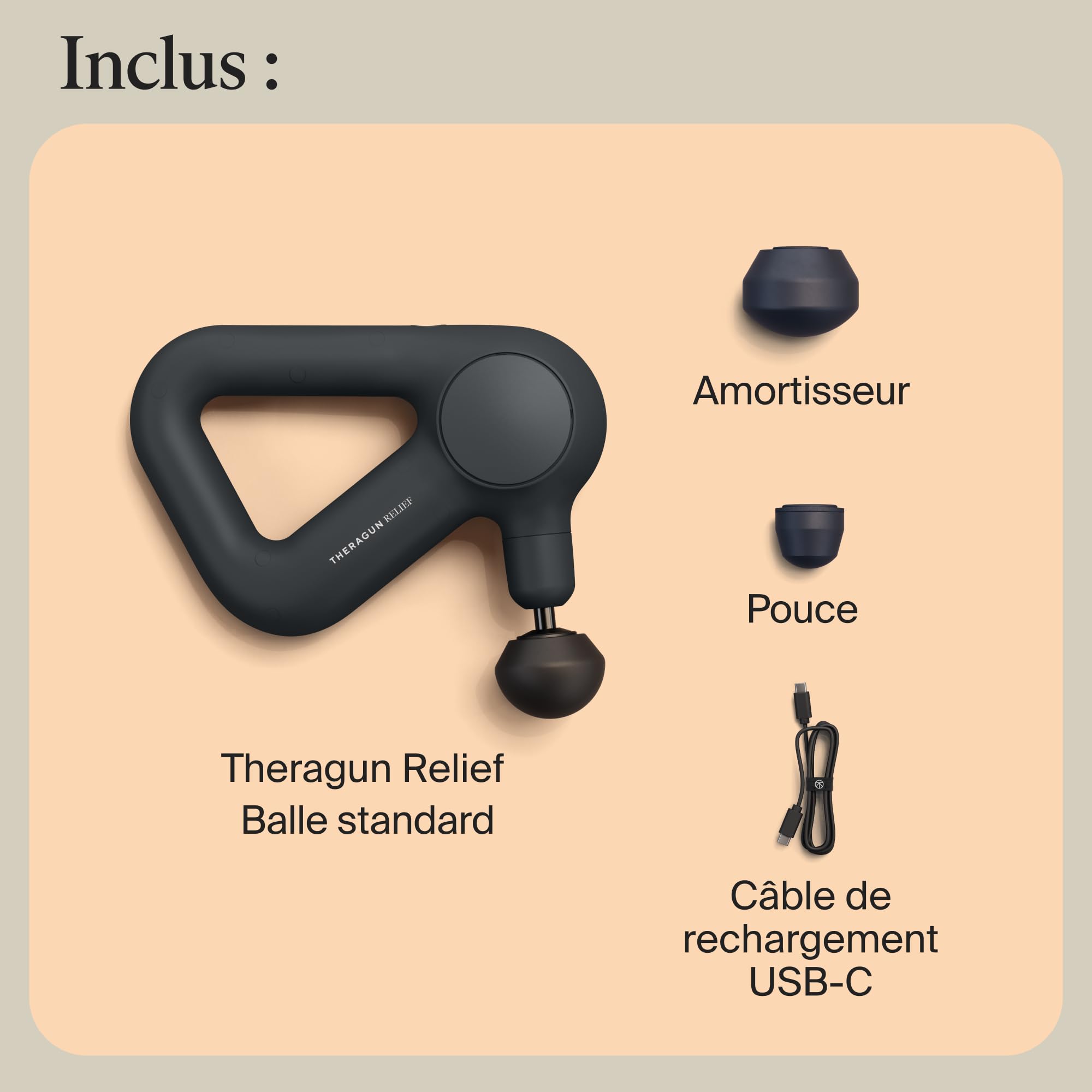 Theragun Relief pistolet de massage à percussion portable – Confortable et léger pour soulager la douleur quotidienne dans le cou, le dos, les jambes, les épaules et le corps - Anthracite