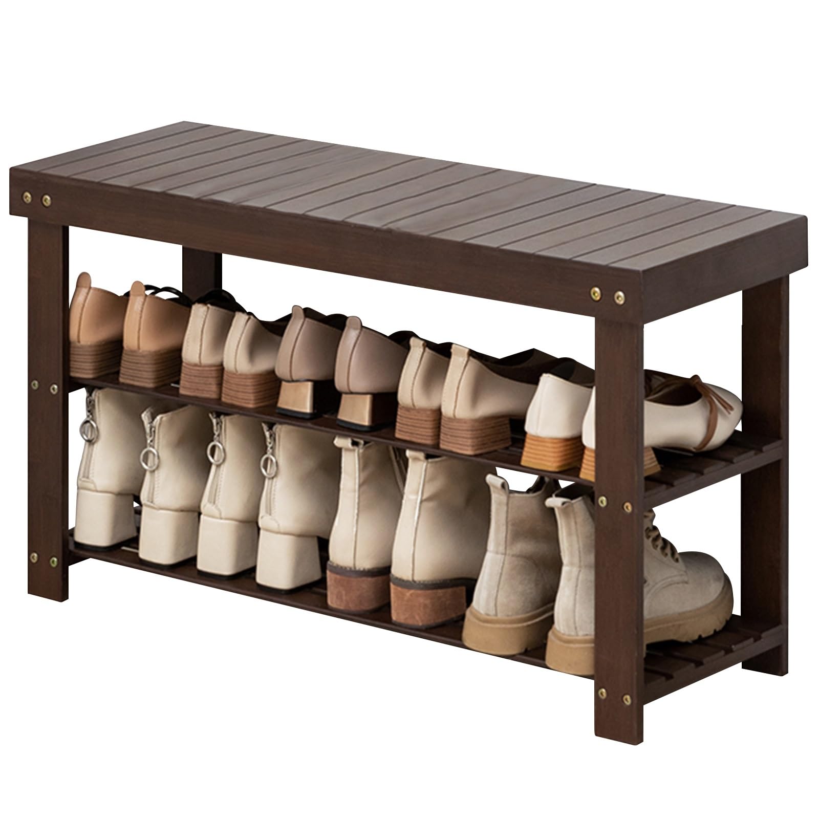 MSHGSKU Multifunctional Bamboo Shoe Bench 2 Tier Entryway & Storage Shelf Breathable Small Hallway Rack for Living Room Brown 31.49in 80cm