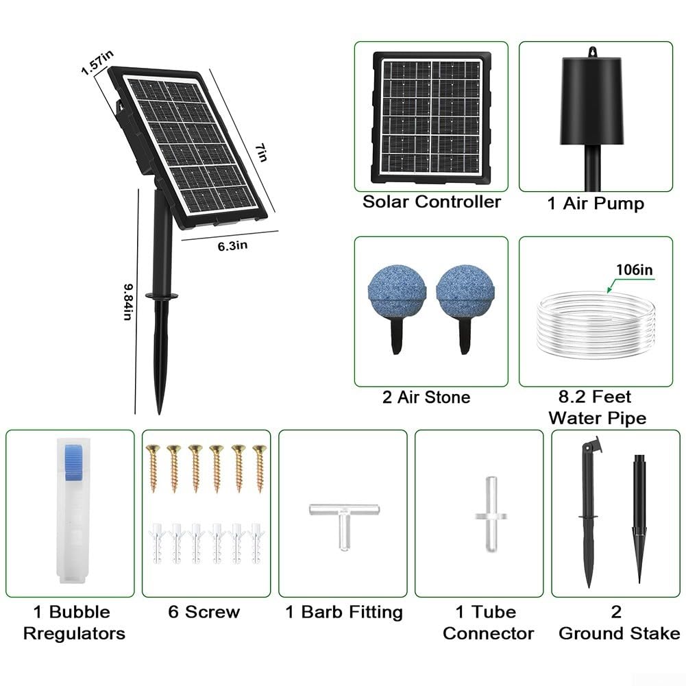 Solar Teichbelüfter mit Timer, Leise Sauerstoffpumpe für Teich und