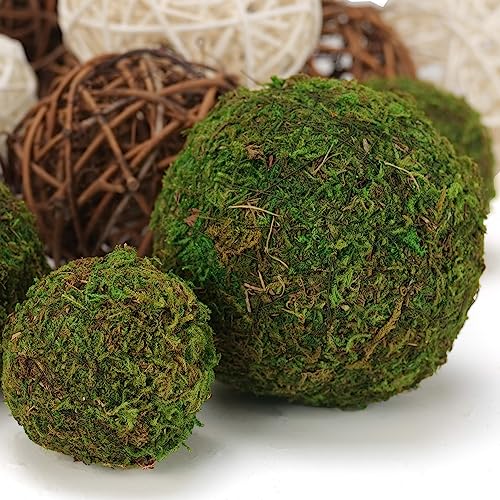 Usmola USMOLA-18 18Pcs Decorative Balls For Centerpiece Bowl - 6Pcs Fake Moss Balls + 12Pcs Rattan Wicker Balls, Artificial Moss Decorative Balls Vase Fillers thumb #2