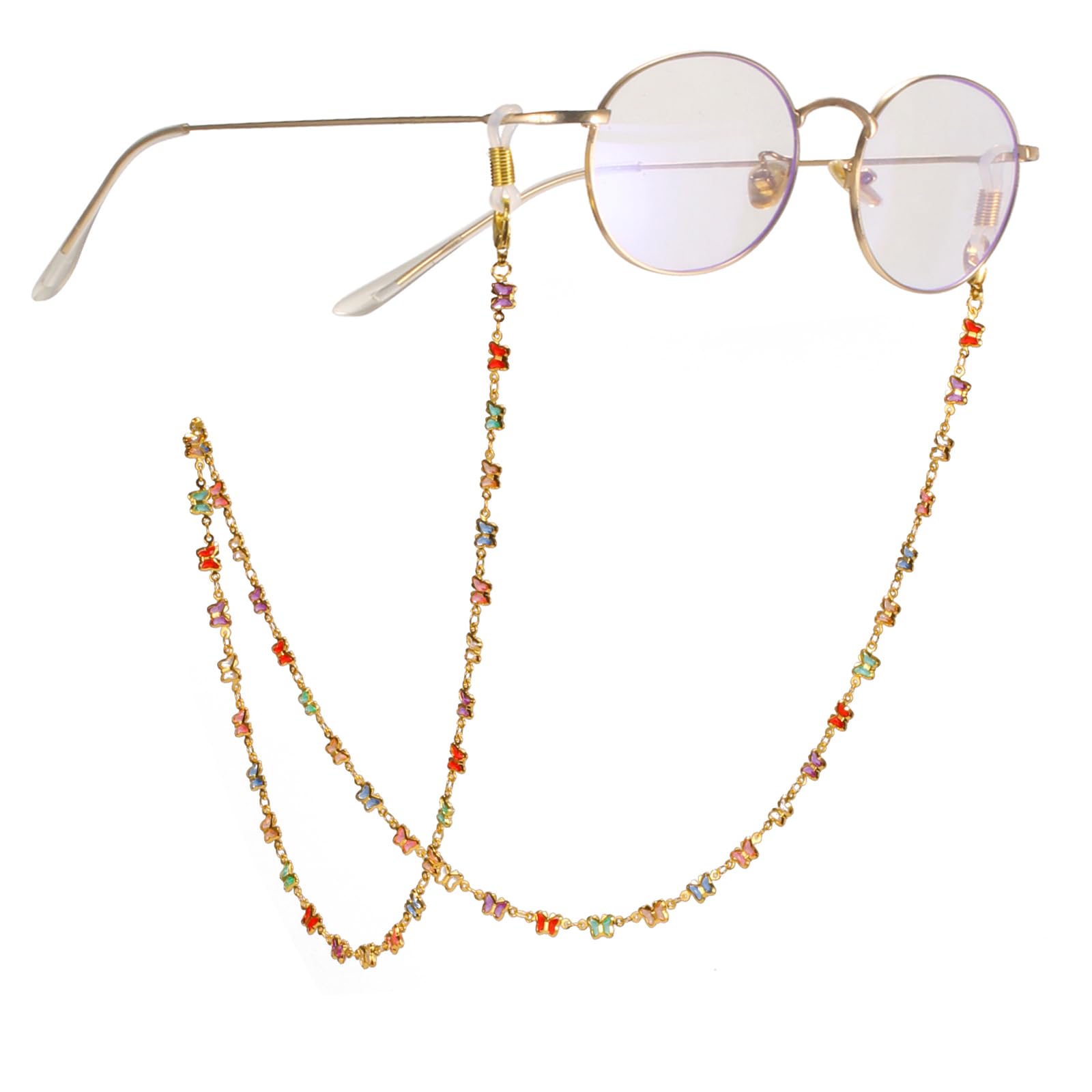 TEAMERCadena de gafas de sol de mariposa con cuentas de cristal coloridas, cadena de gafas de mariposa a la moda, correa de cordón de lectura para mujeres y hombres