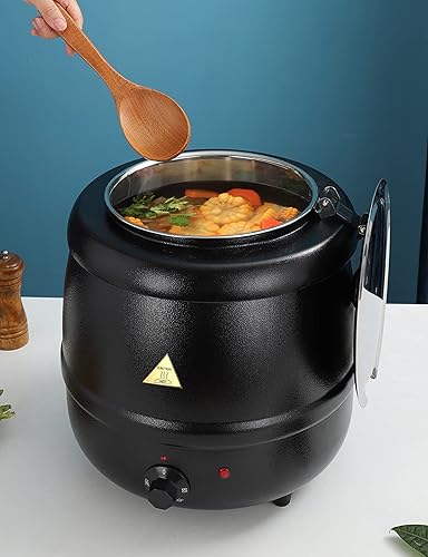 Miniatura 2 de Calentador de tetera de sopa comercial, calentador de 11 cuartos de galón con tapa con bisagras y olla de inserción de acero inoxidable desmontable