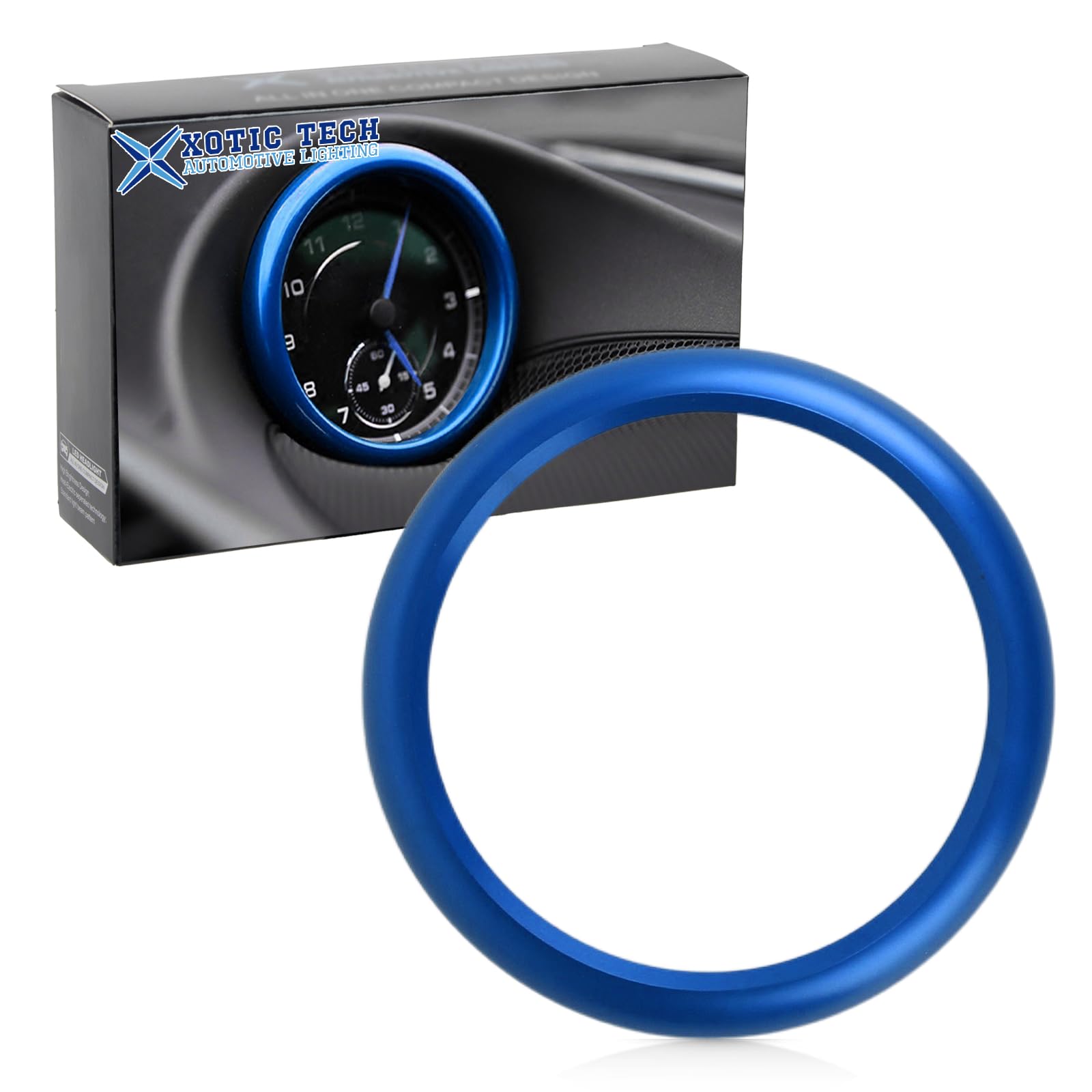 Xotic Tech Aluminum Interior Dashboard Center Clock Surrounding Decoration Ring Trim Cover Compatible with Porsche 911, Cayenne,Macan, Panamera Vehicles with Sport Chrono Package, Blue