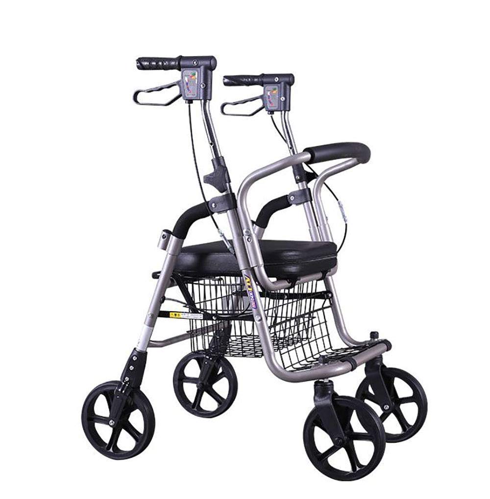 Faltbarer Rollator-Einkaufswagen, leichter Vierrad-Rollator-Walker mit gepolstertem Sitz, ergonomischen Griffen und Einkaufskorb
