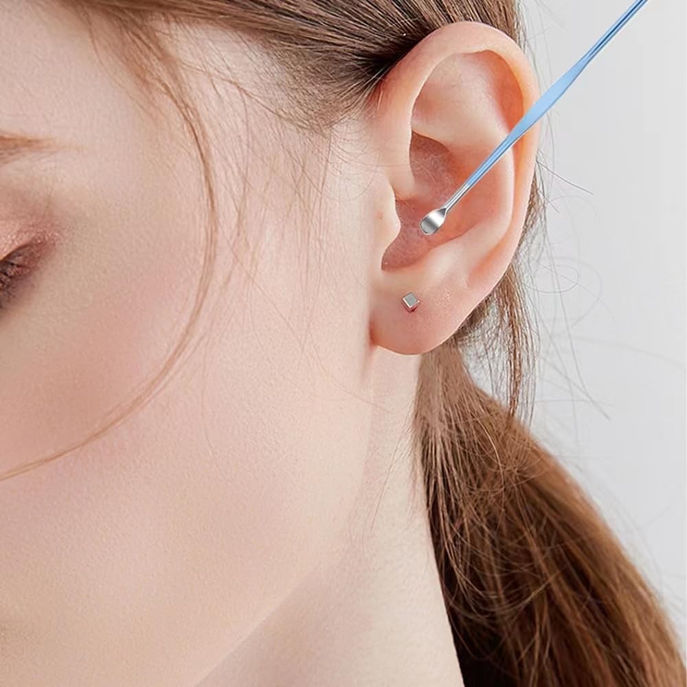 Nettoyeur D'oreille, 6 Pcs Kit Ear Wax Cleaner, Dissolvant pour Cérumen, Nettoyage D'oreille en Acier Inoxydable, Cuillère à Oreille en Acier Inoxydable, Nettoyeur D'oreilles Portable