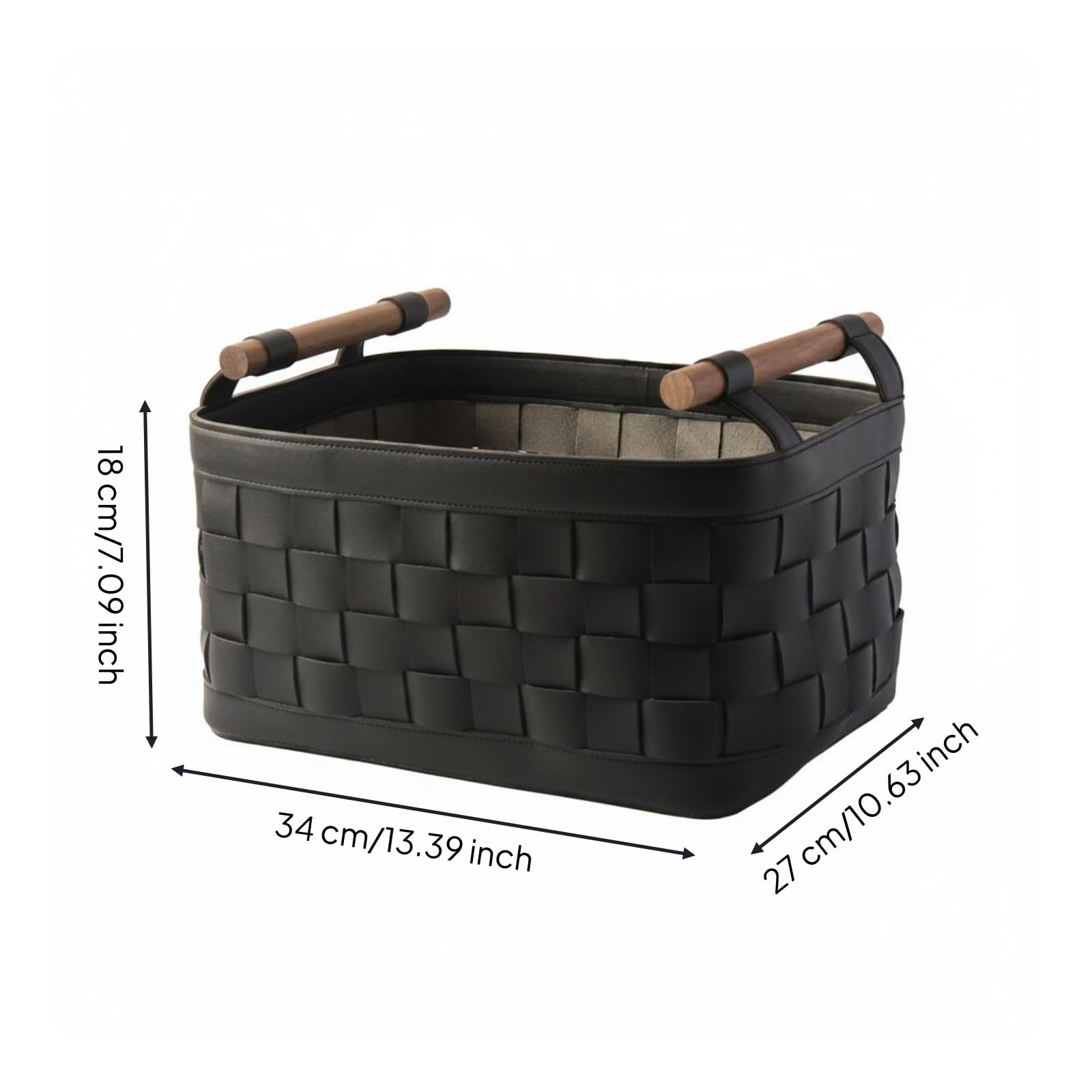 Cesto Intrecciato in Pelle Versatile Cesto Rettangolare Intrecciato Salvaspazio Cestino Decorativo per Camera da Letto, Nero