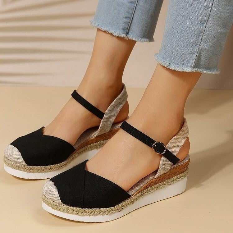 2025 Women's Retro Canvas Summer Ankle Strap Platform Sandals