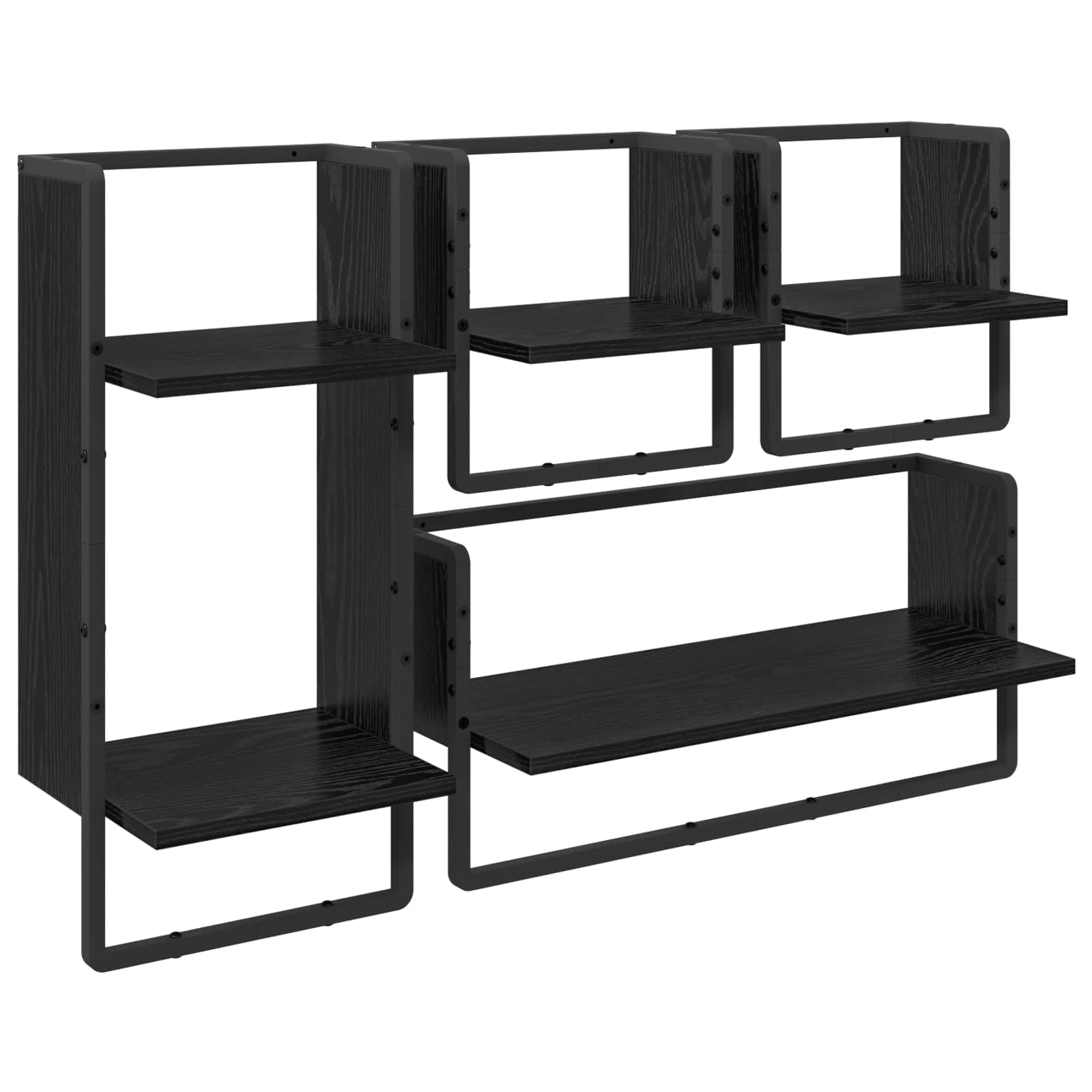 Lot de 4 étagères murales noires aspect chêne 65 cm pour rangement industriel