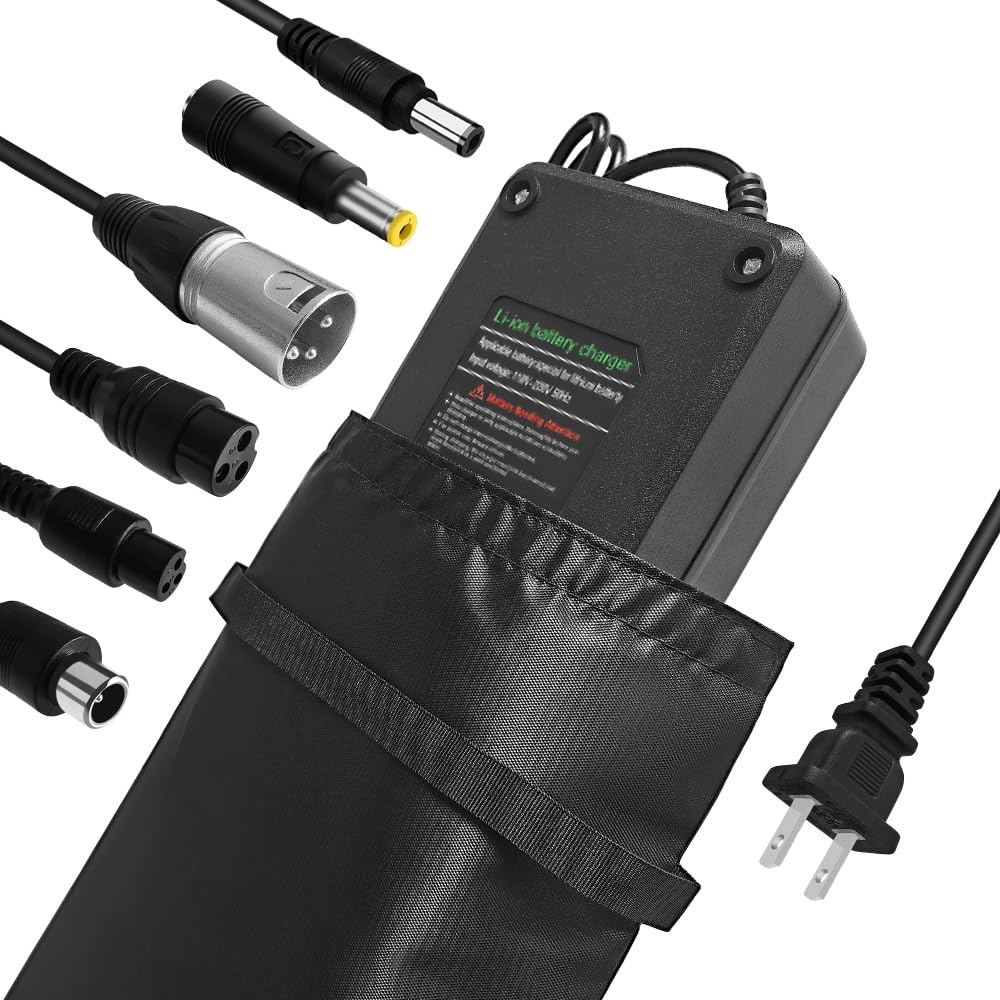 Chargeur 42 V 3 A/5 A avec 6 prises Convient pour toutes les batteries avec une tension complètement chargée de 42 V (tension nominale 36 V), y compris les batteries lithium pour tondeuse à
